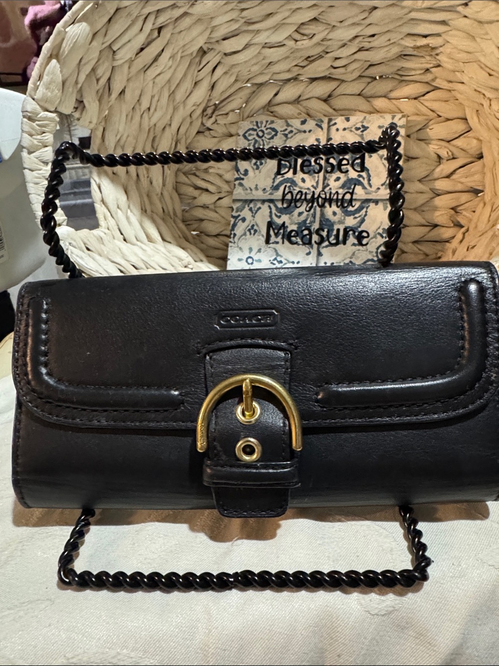 Coach Black SoHo Leather Wallet Gold Buckle